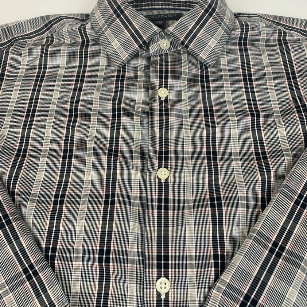 Banana Republic Plaid Dress Shirt 15-15.50 Slim Fit Non Iron 100% Cotton